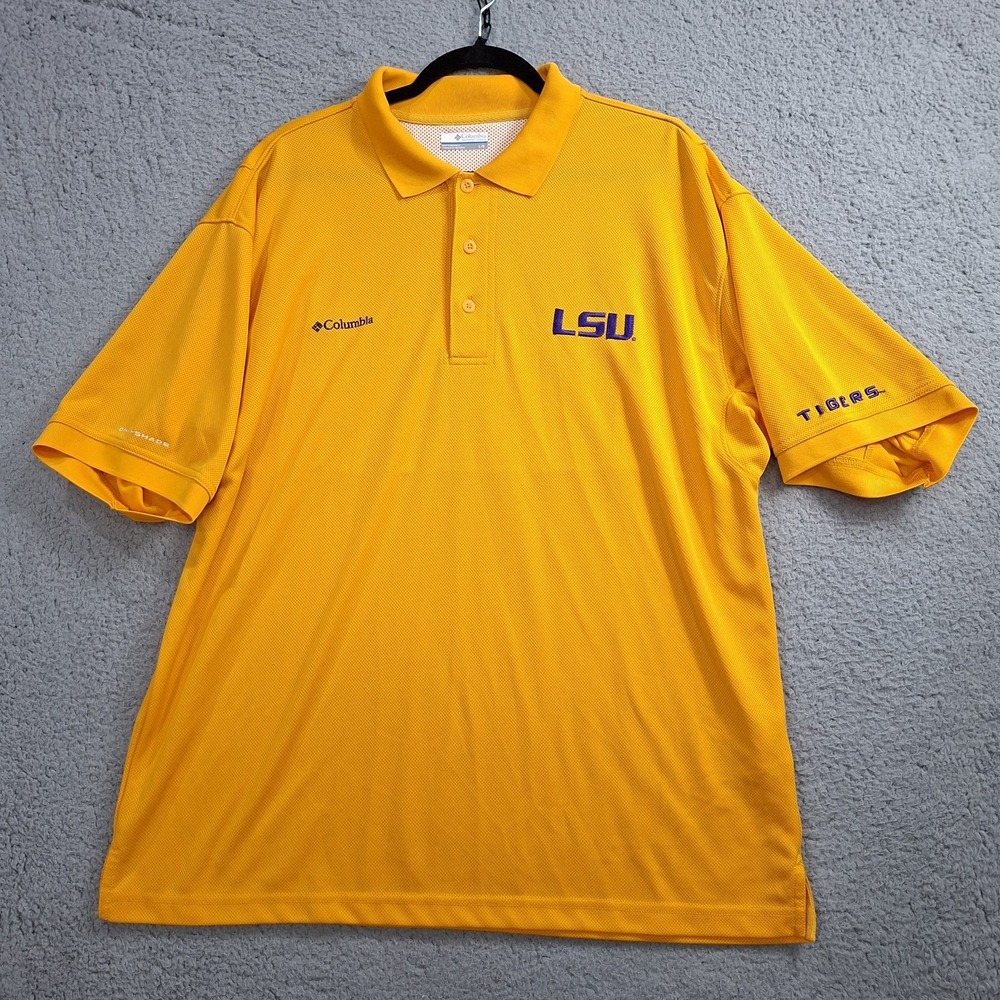 Columbia Omni Shade PFG LSU Tigers Polo Shirt Yellow Vented Fishing Men L